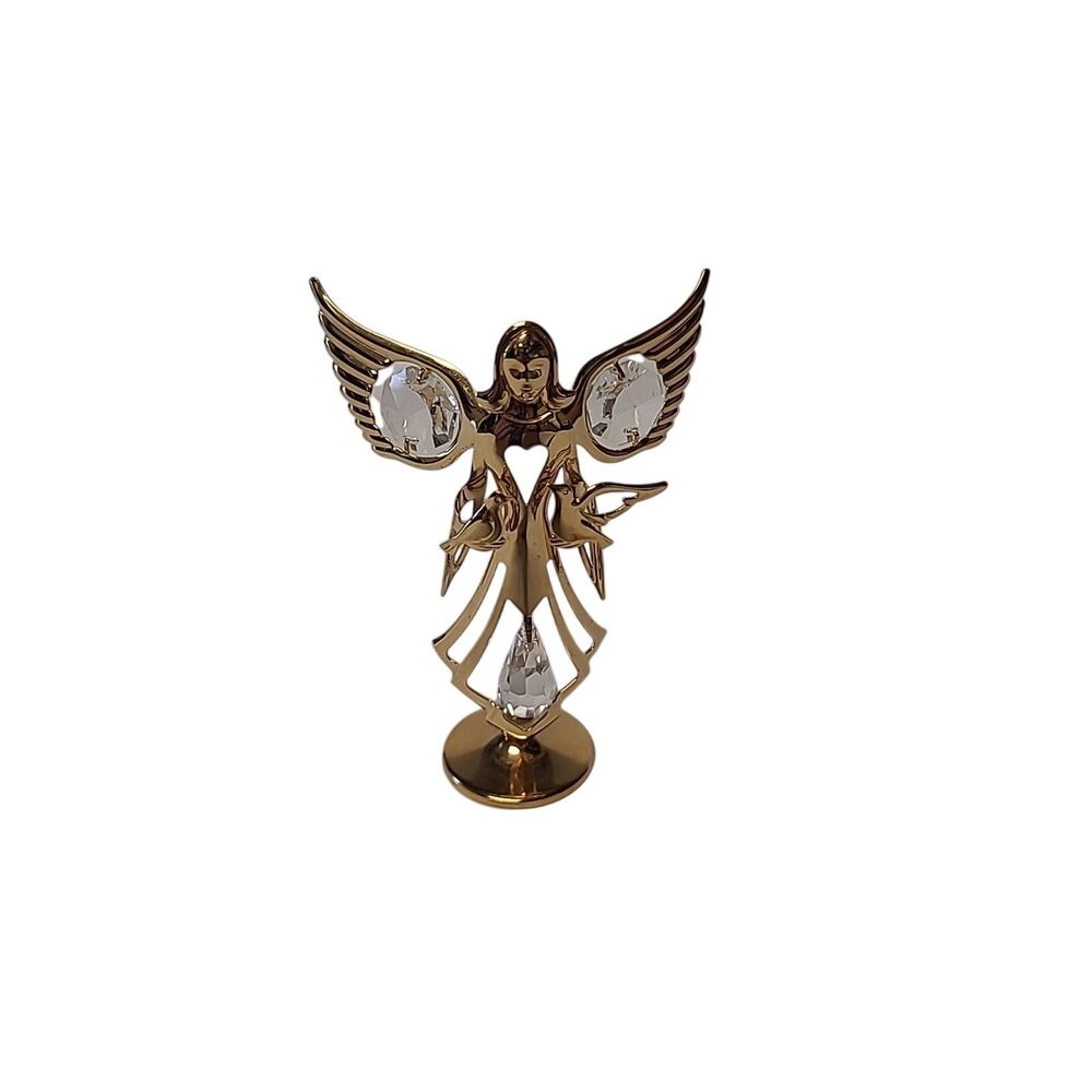 Mascot Angel Figurine Statue 24K Gold Plated With Austrian Crystals Made In USA